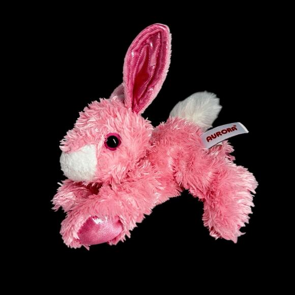 Aurora Other - Aurora Pink Bunny Plush 8 in Laying Rabbit Stuffed Animal Shiny Inner Ears Paws